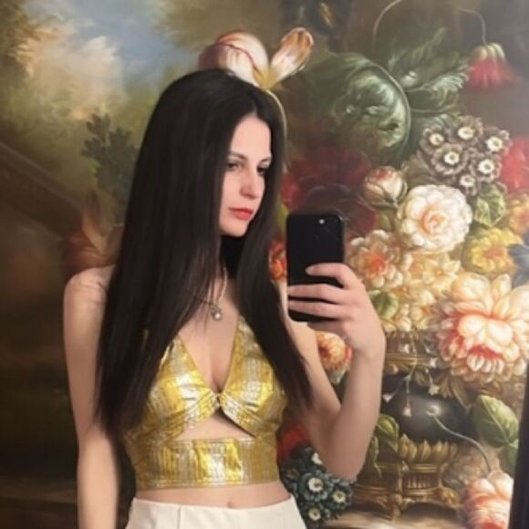 RAMY BROOK Crop Top Halter Adriana Silk Metallic Gold Silver Size 10 - Picture 5 of 10